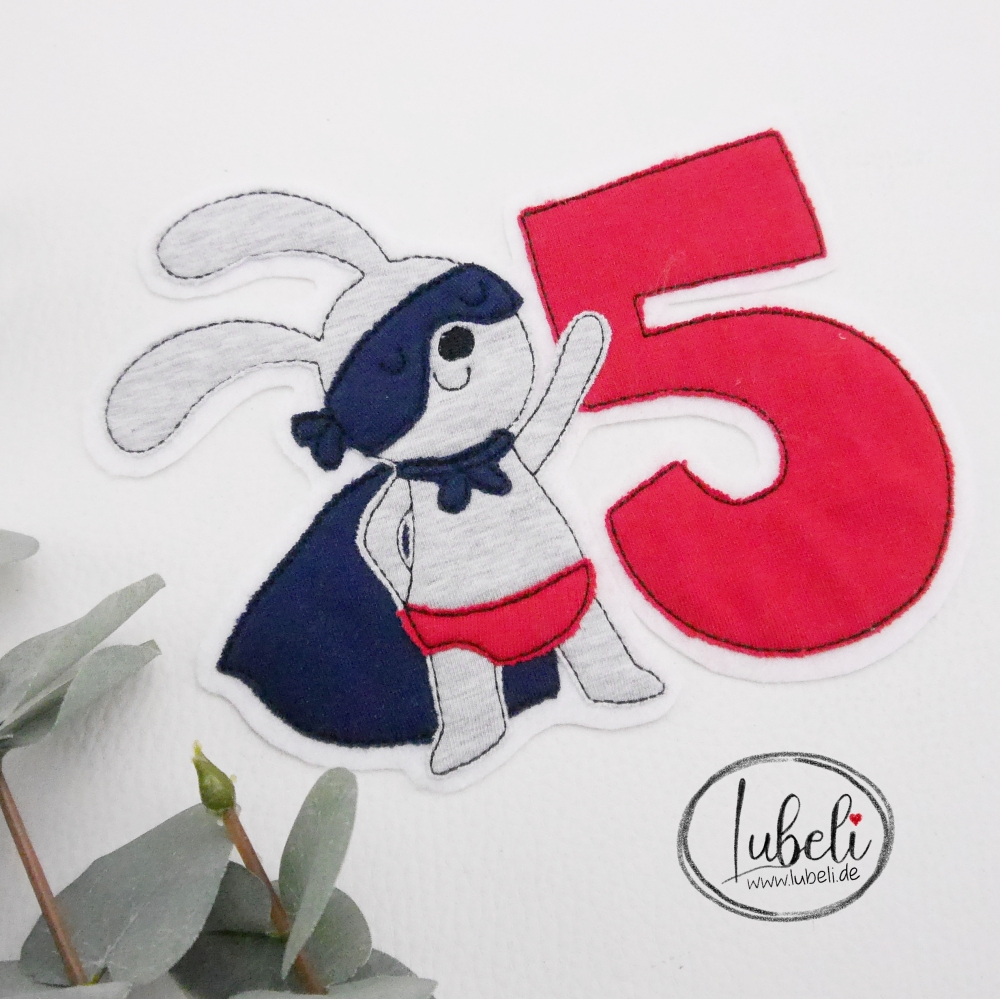 Bild 1 von Stickdatei Geburtstag Superheld Hase  / (Format oder Geburtstagszahl) 3